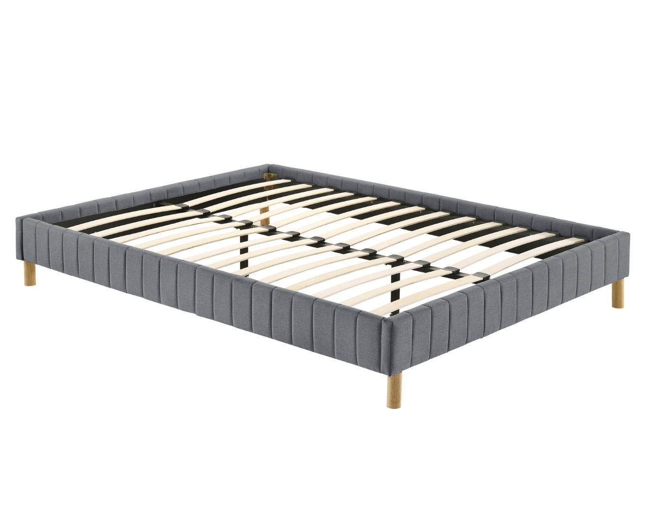 Furniture > Bedroom Contemporary Platform Bed Base Fabric Frame with Timber Slat Queen in Light Grey