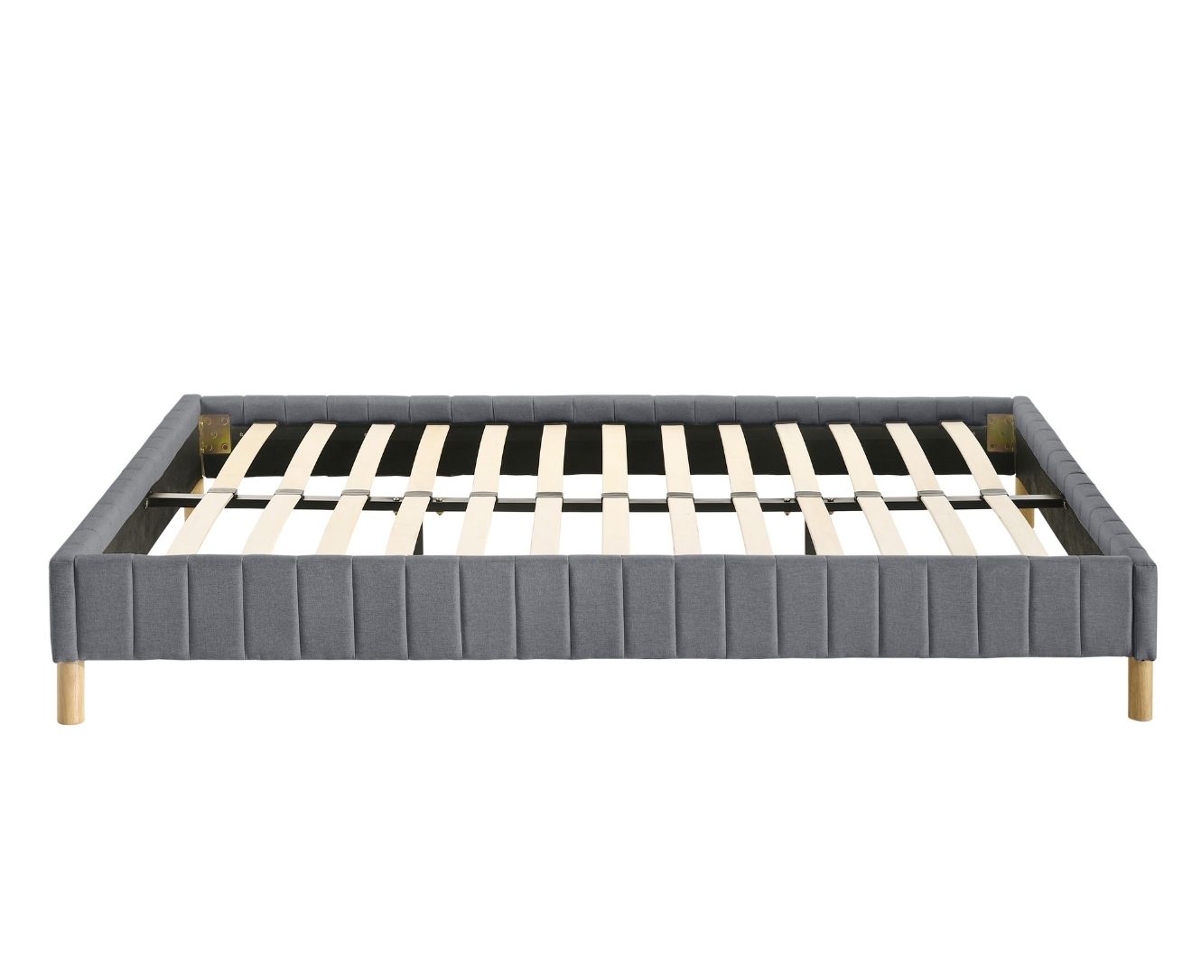 Furniture > Bedroom Contemporary Platform Bed Base Fabric Frame with Timber Slat Queen in Light Grey