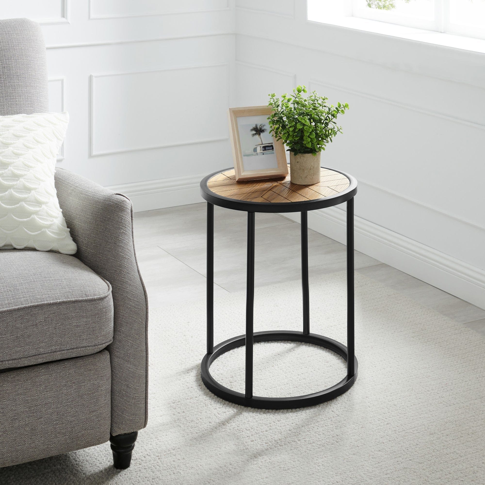 Contemporary Side Table with Engineered Wood and Metal Frame