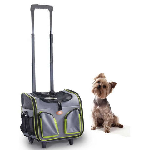 Convenient Pet Trolley: Portable, Foldable Dog Cat Carrier Cart with Wheels for Travel - Green