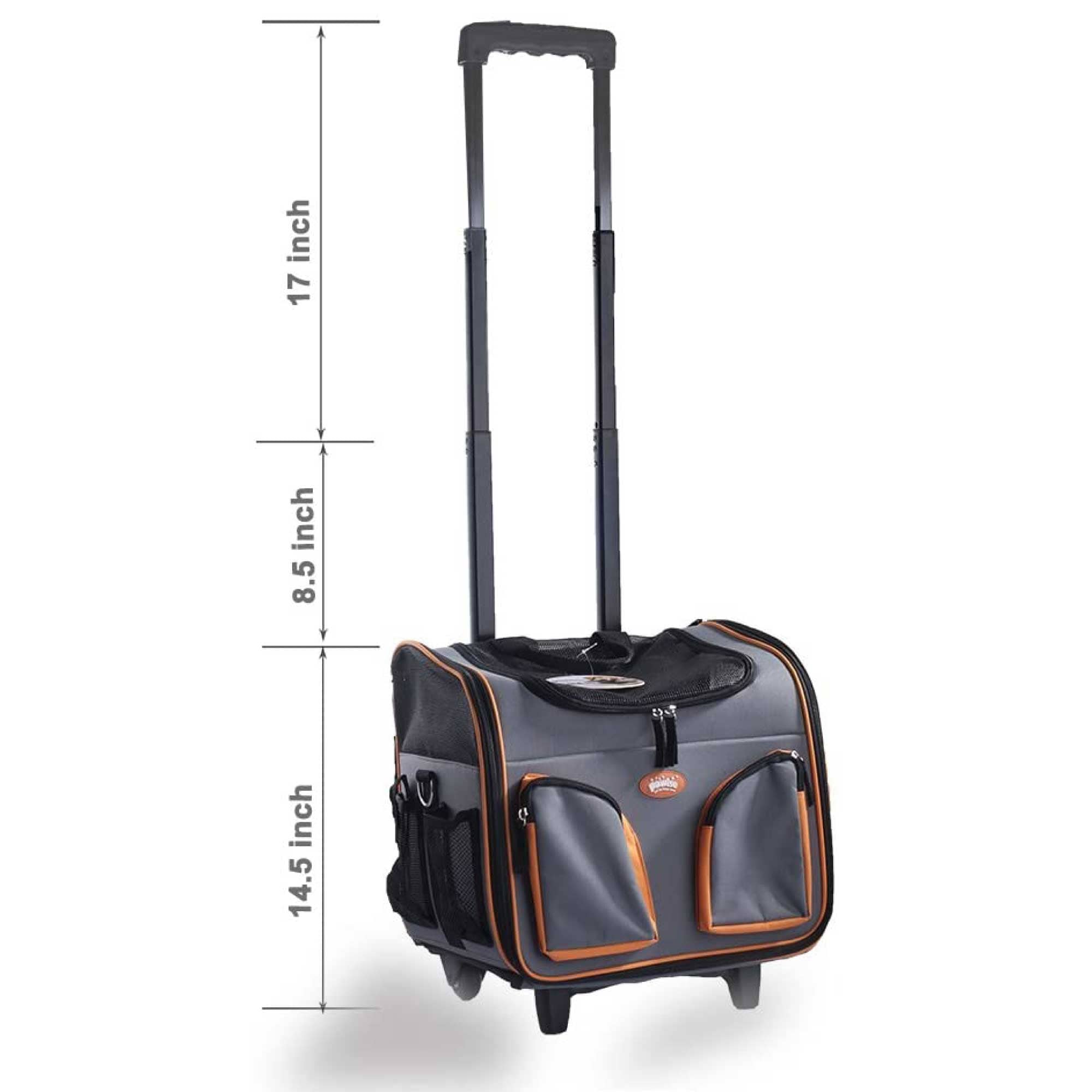 Convenient Pet Trolley: Portable, Foldable Dog Cat Carrier Cart with Wheels for Travel - Orange