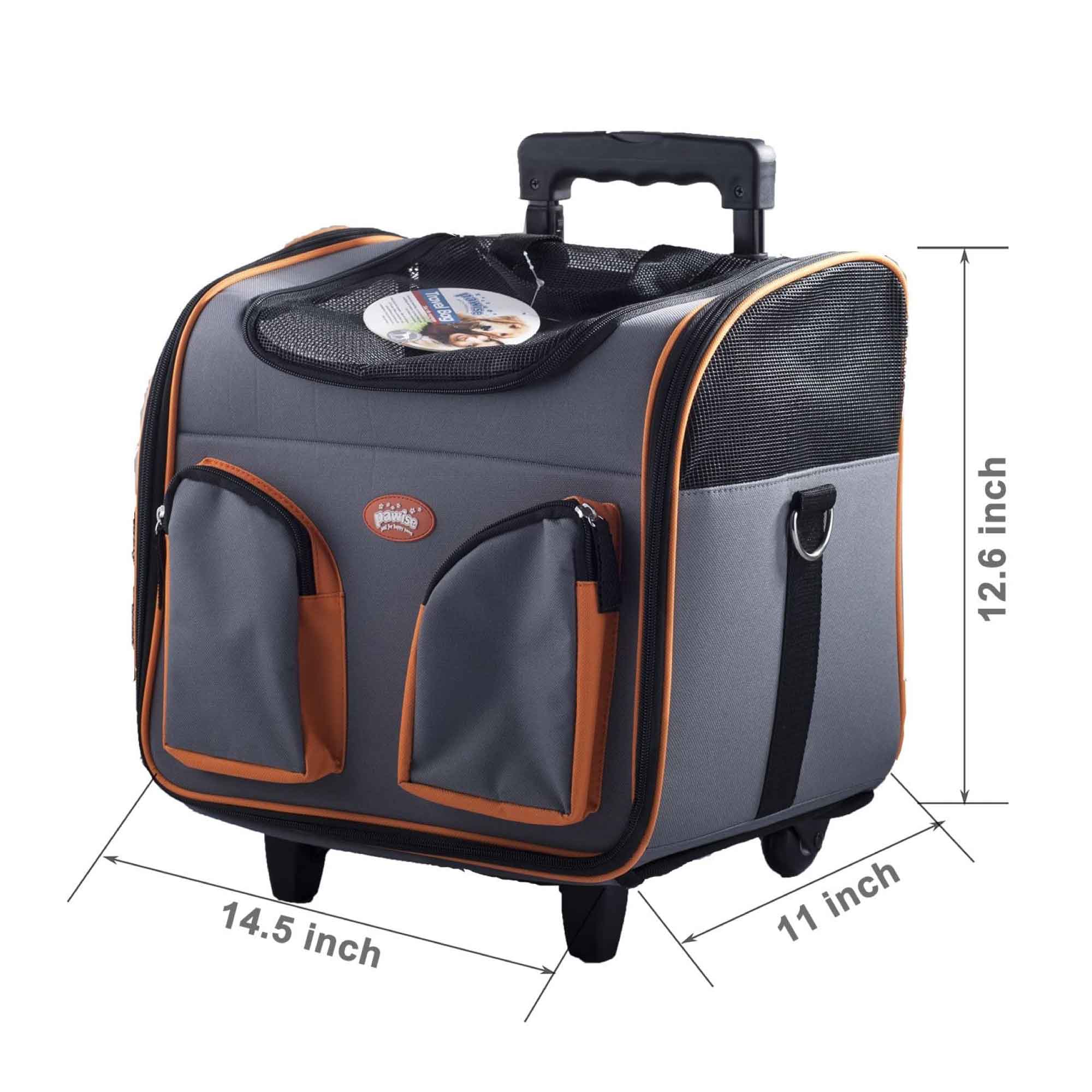 Convenient Pet Trolley: Portable, Foldable Dog Cat Carrier Cart with Wheels for Travel - Orange