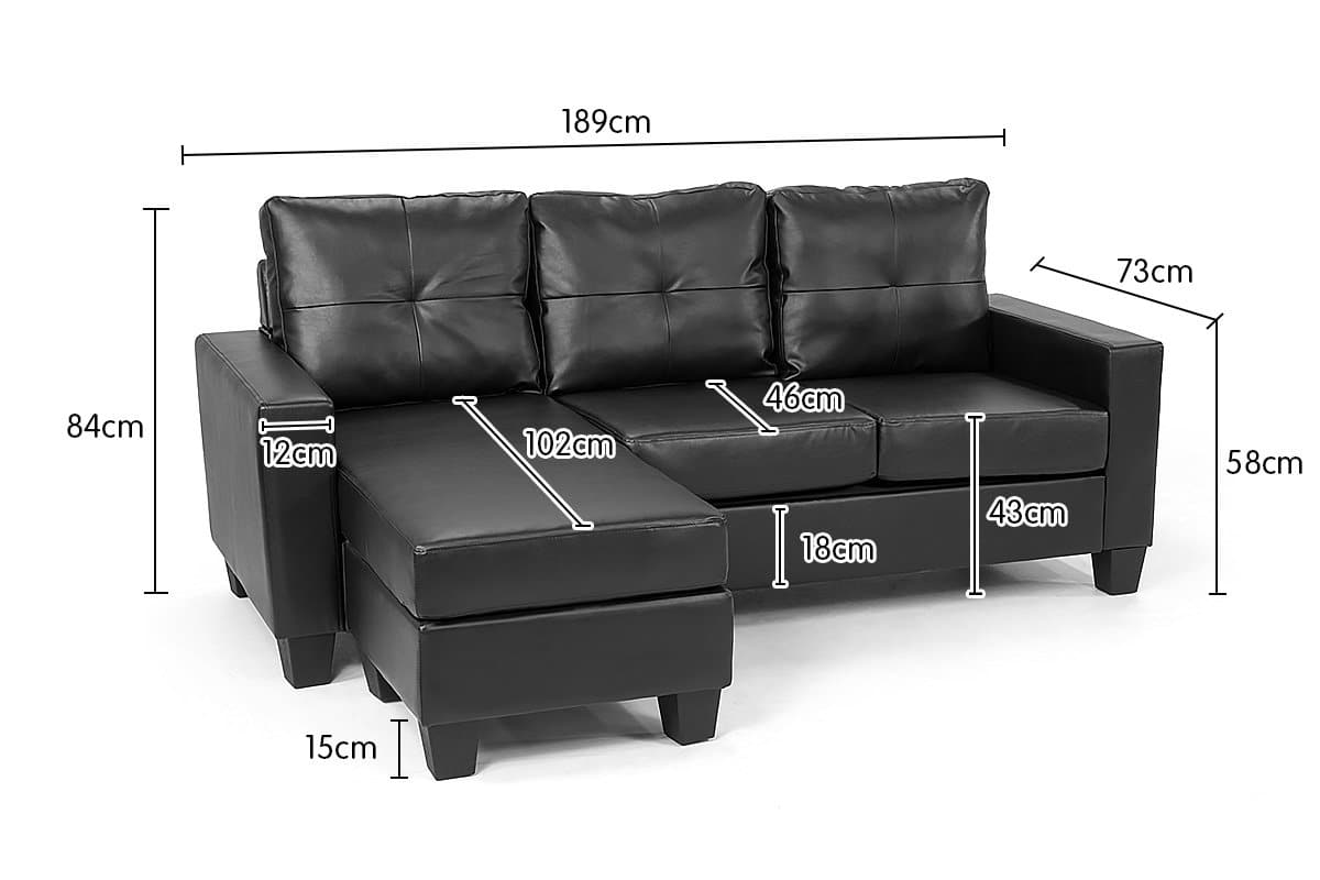 Corner Sofa Lounge Couch with Chaise - Black