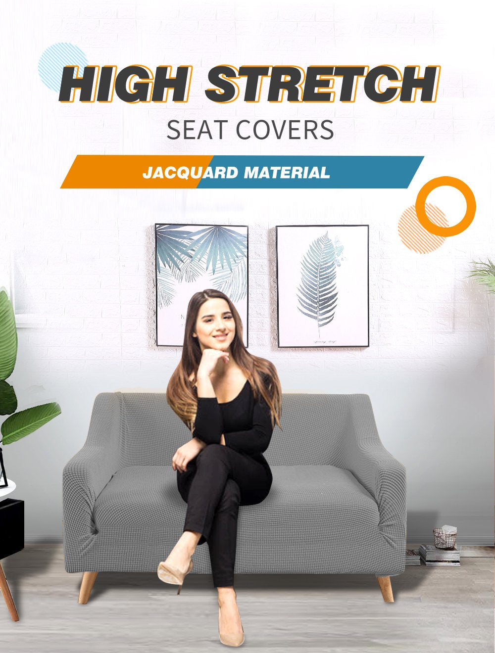 living room Couch Stretch Sofa Lounge Cover Protector Slipcover 2 Seater Grey