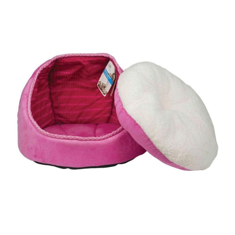 Cozy Cat Bed - Fleece Pink Monaco Lounge Couch Cave with Plush Cushion