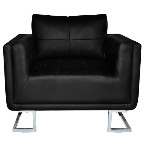 Cube Armchair with Chrome Feet Black Leather