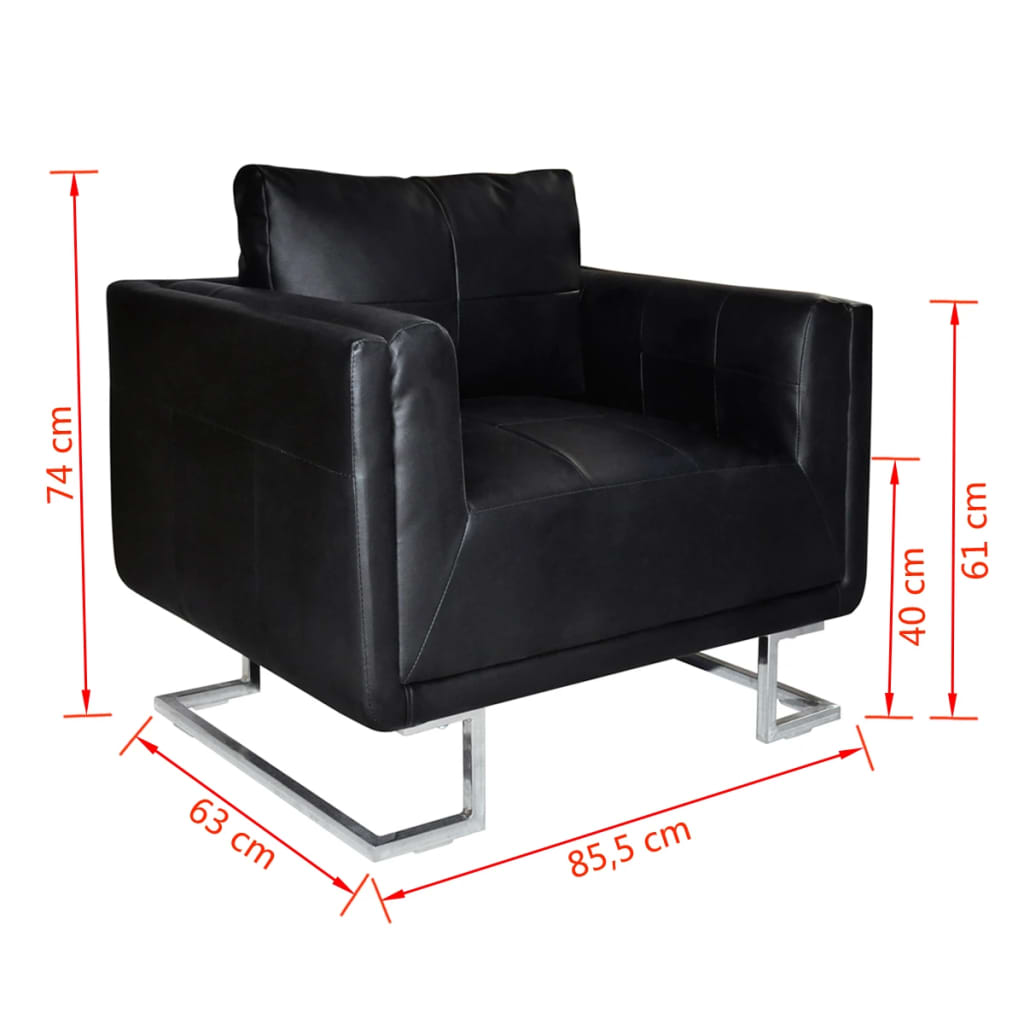 Cube Armchair with Chrome Feet Black Leather