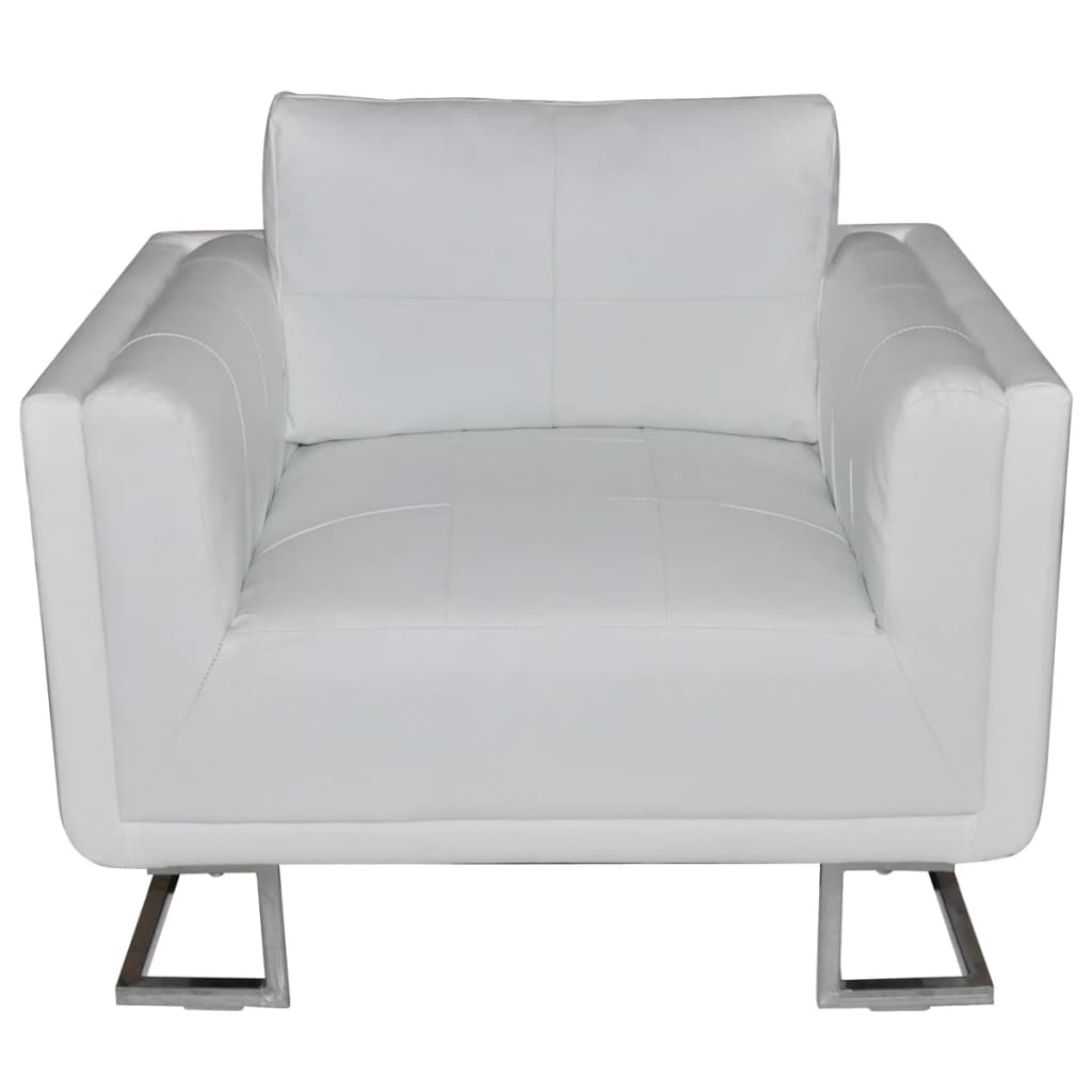 Cube Armchair with Chrome Feet White Leather