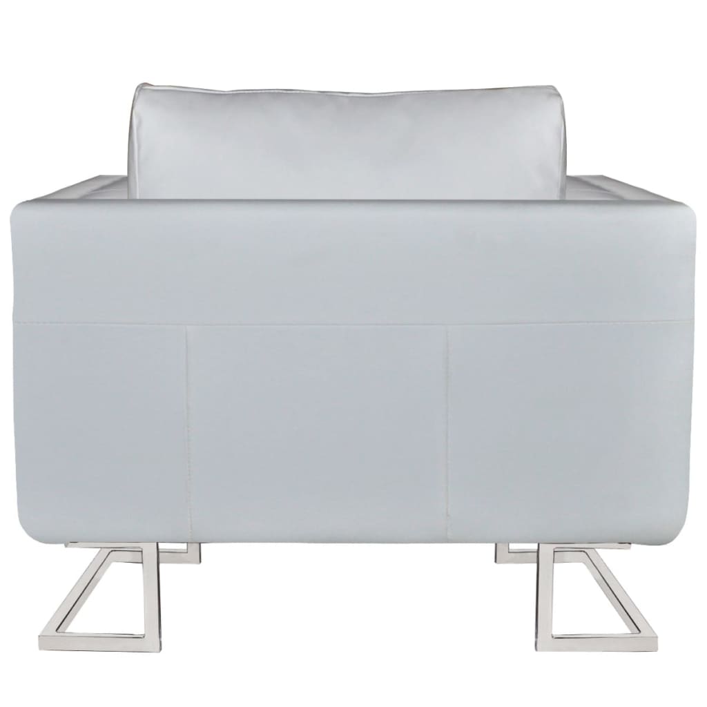 Cube Armchair with Chrome Feet White Leather
