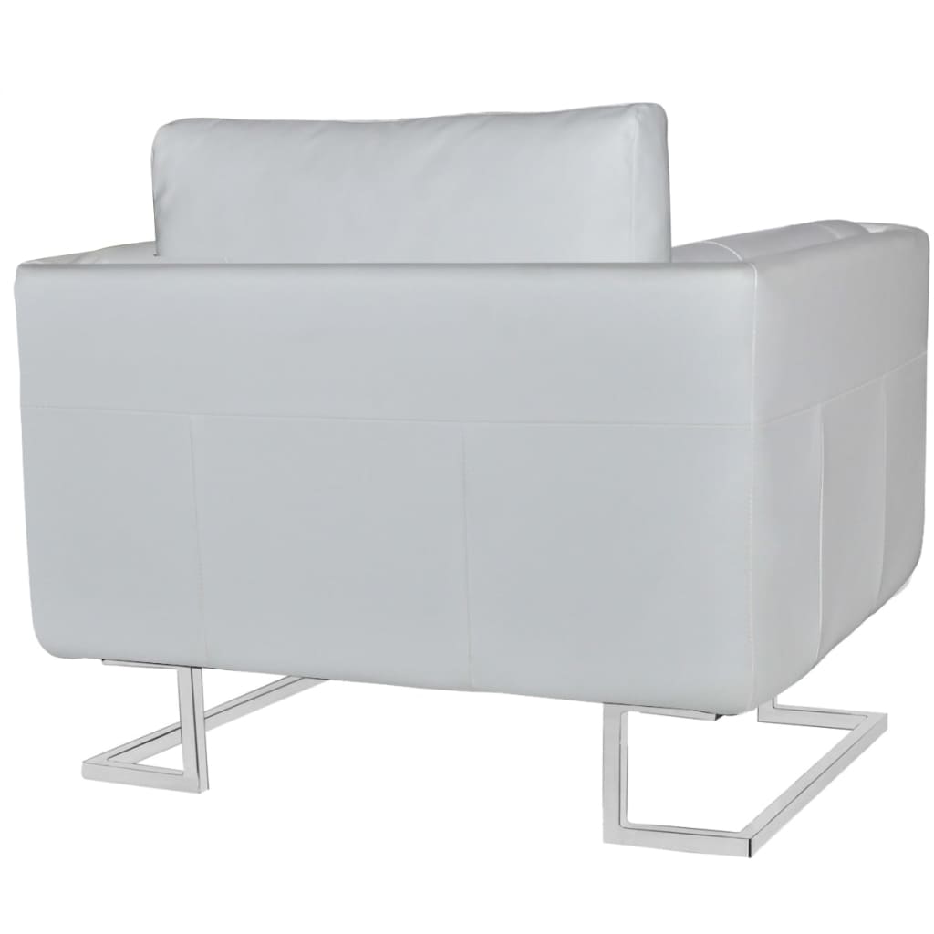 Cube Armchair with Chrome Feet White Leather