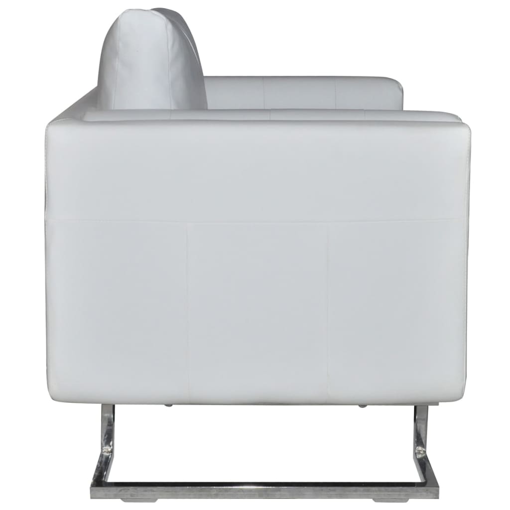 Cube Armchair with Chrome Feet White Leather