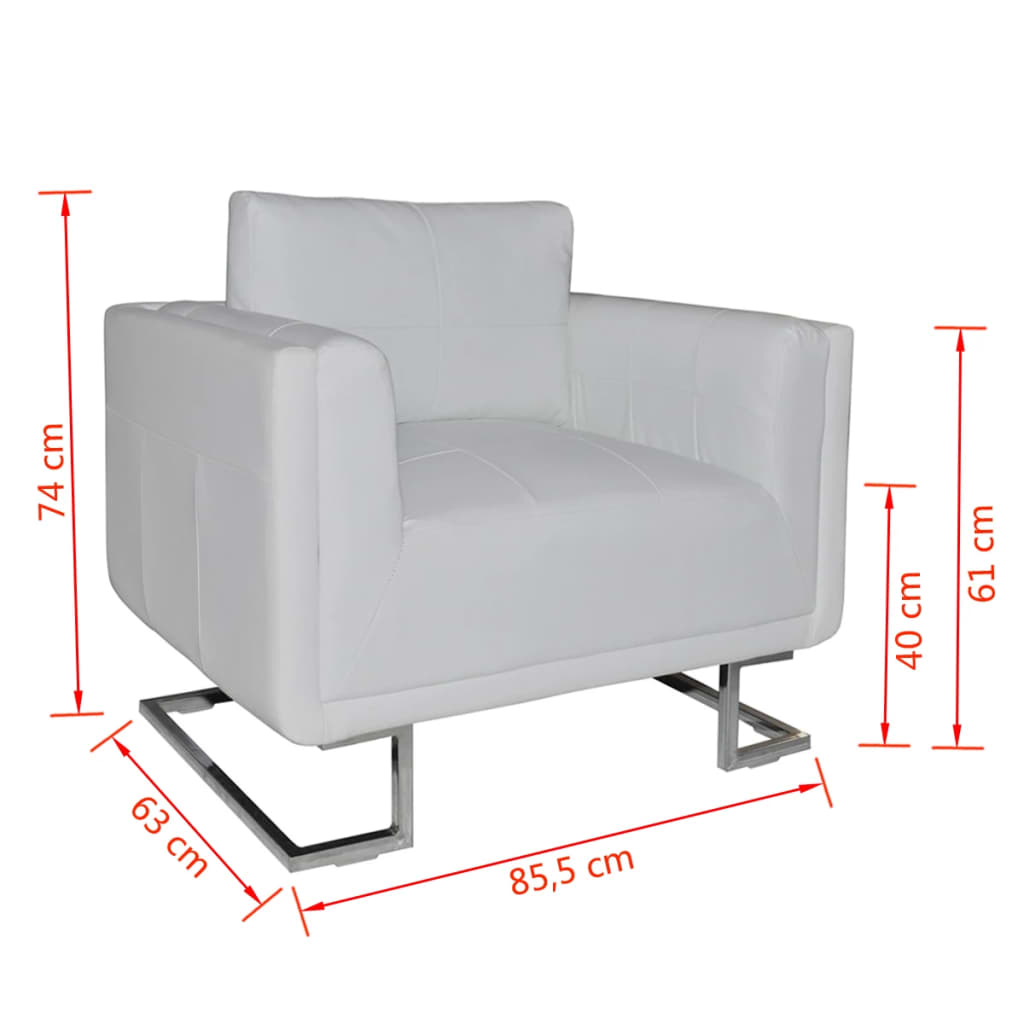 Cube Armchair with Chrome Feet White Leather
