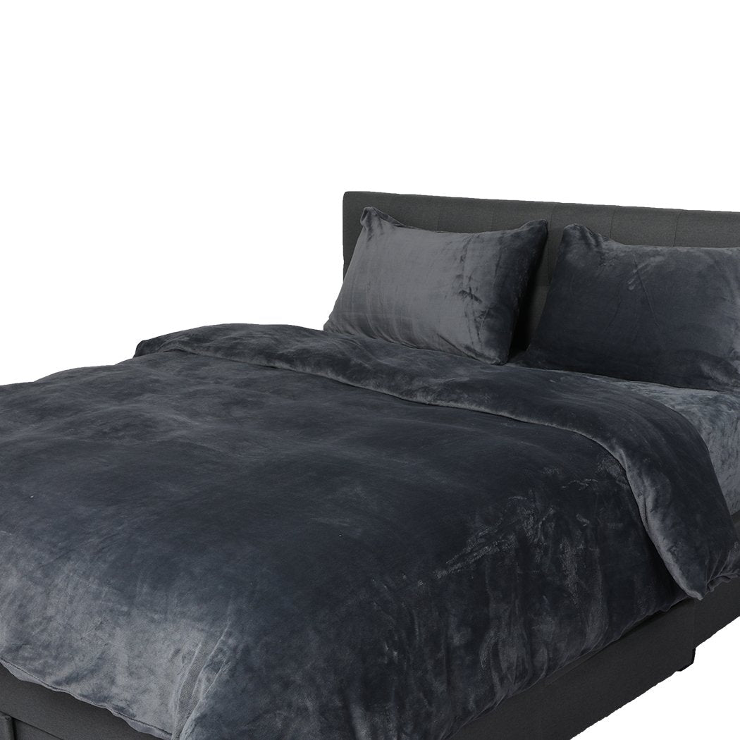 Bedding Set Dark Grey Luxury Flannel Quilt Cover-Queen