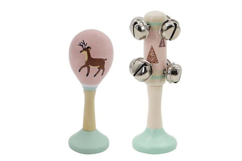 Deer Wooden Maraca & Bell Stick Set
