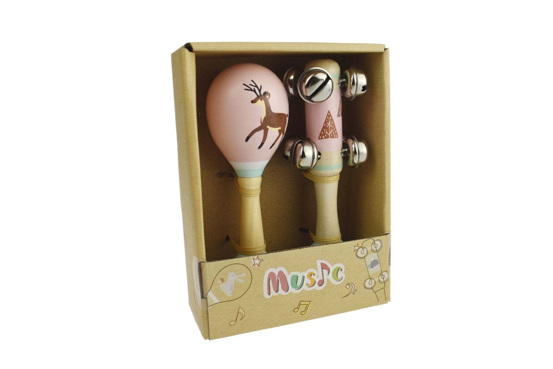 Deer Wooden Maraca & Bell Stick Set