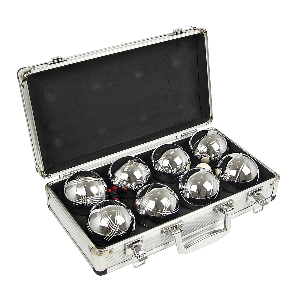 Deluxe Boules Bocce 8 Alloy Ball Set with Wooden Case
