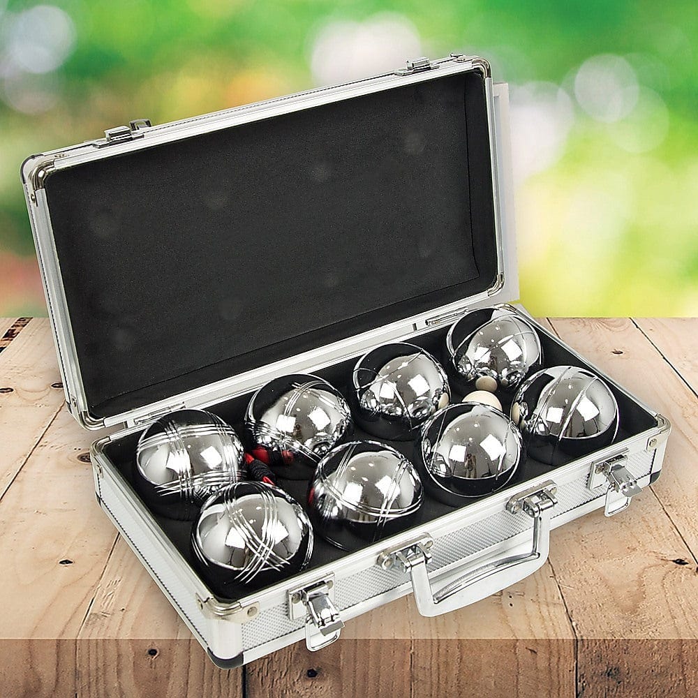 Deluxe Boules Bocce 8 Alloy Ball Set with Wooden Case