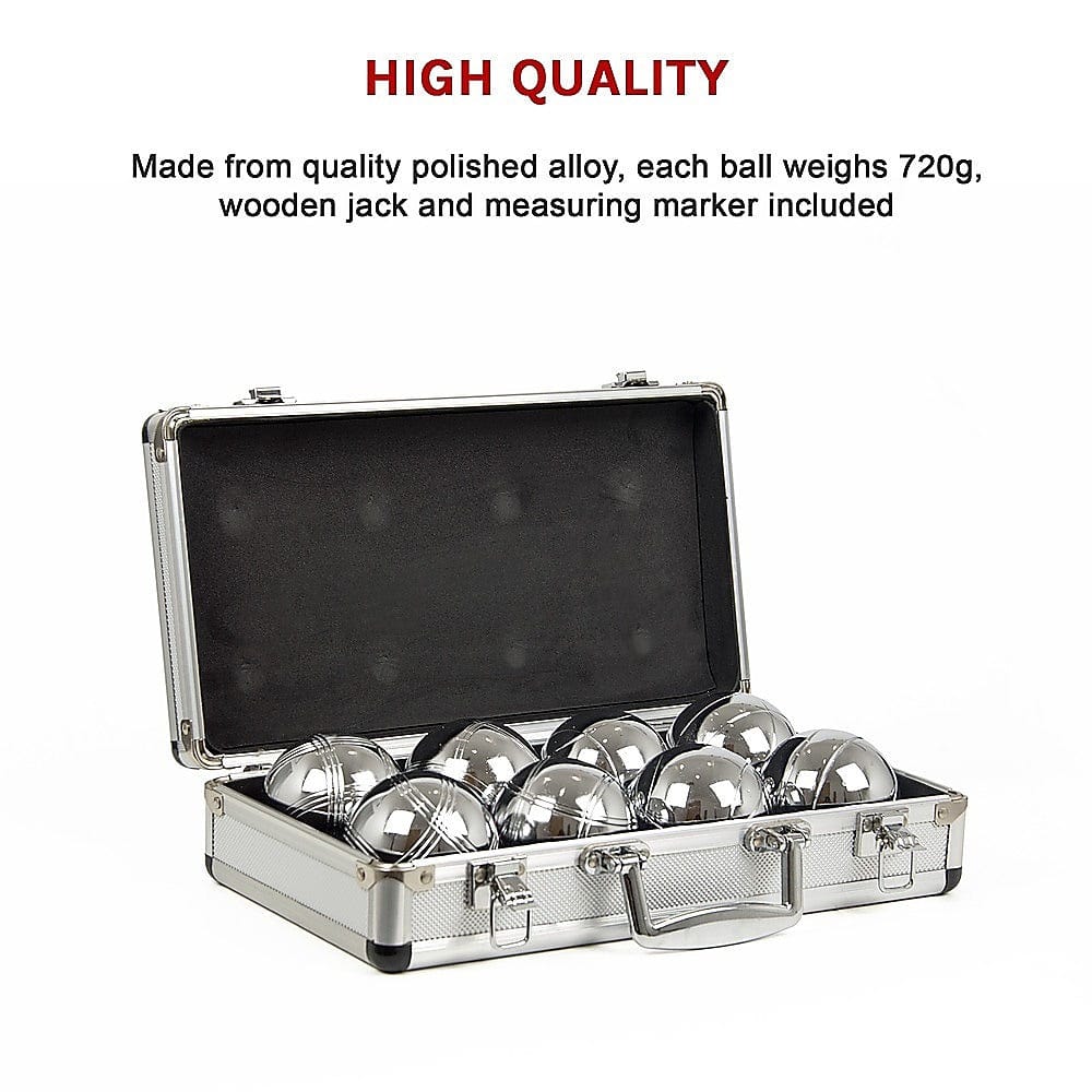 Deluxe Boules Bocce 8 Alloy Ball Set with Wooden Case
