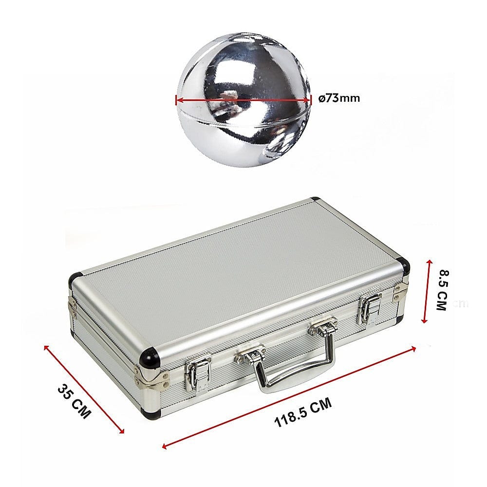 Deluxe Boules Bocce 8 Alloy Ball Set with Wooden Case