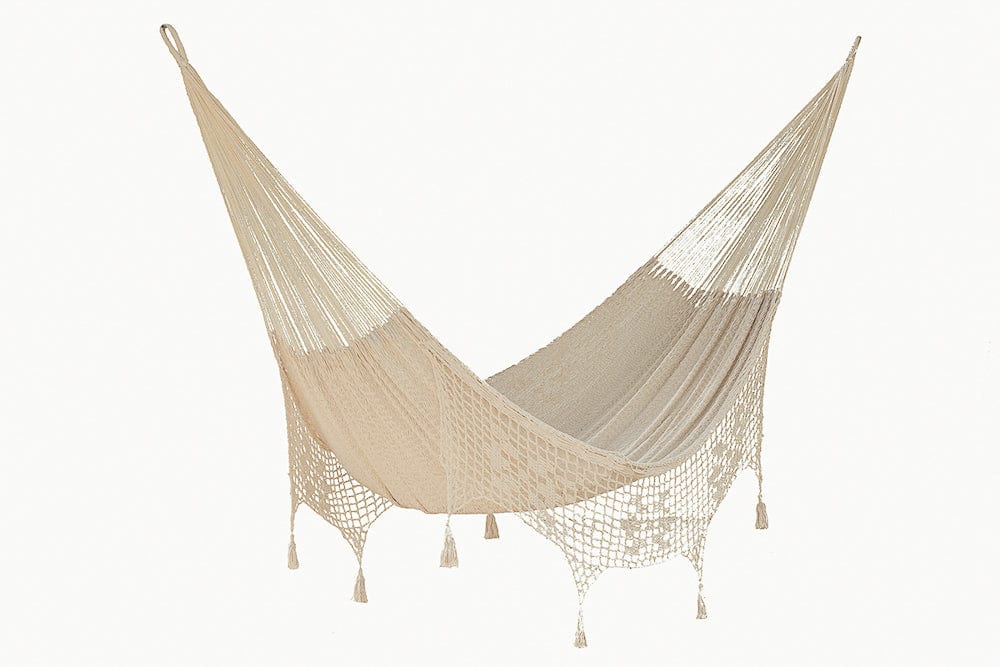Deluxe Outdoor Cotton Mexican Hammock  in Cream  Colour