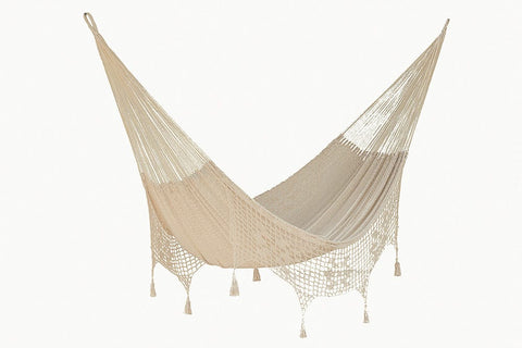 Cotton Hammock With Crocheted Tassels - Queen Size Marble