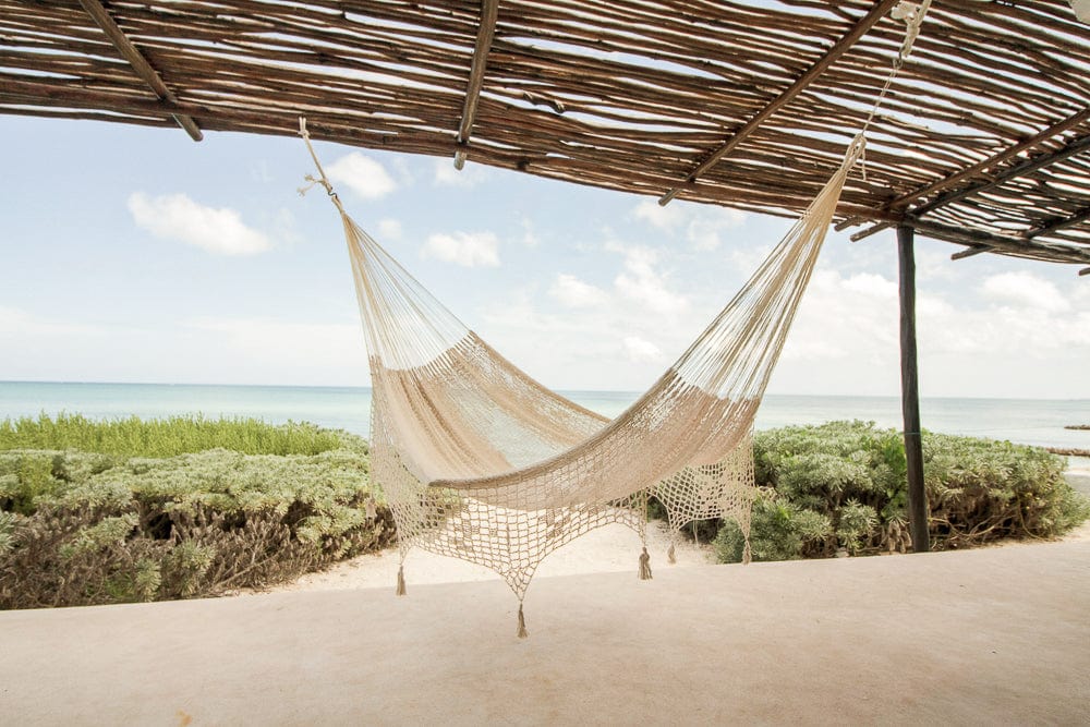 Deluxe Outdoor Cotton Mexican Hammock  in Cream  Colour