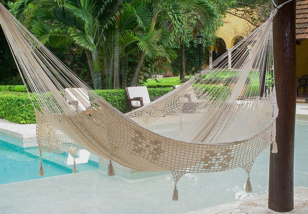 Deluxe Outdoor Cotton Mexican Hammock  in Cream  Colour