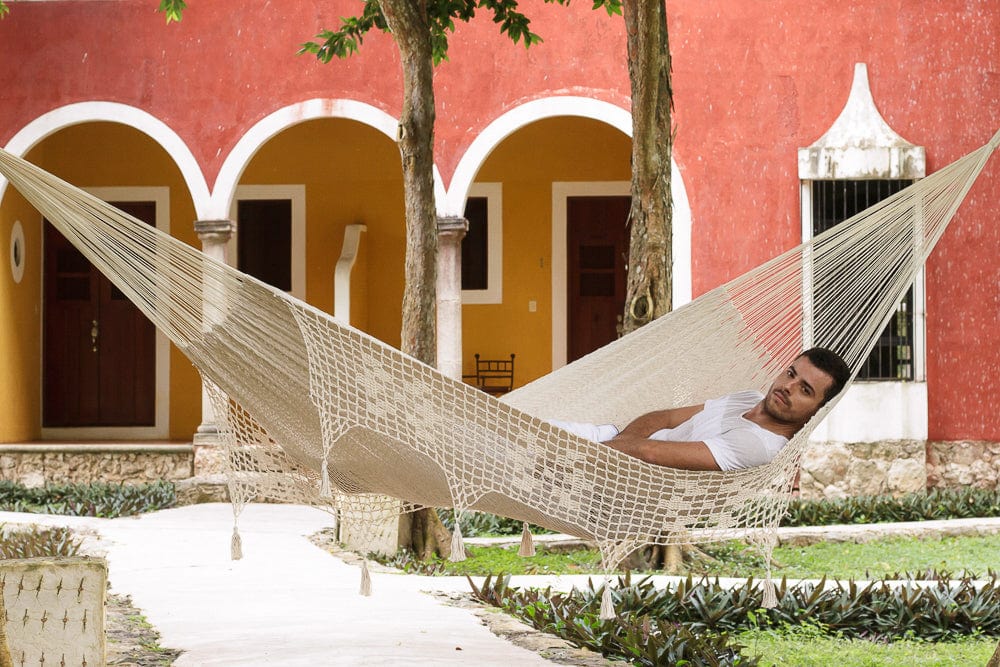 Deluxe Outdoor Cotton Mexican Hammock  in Cream  Colour