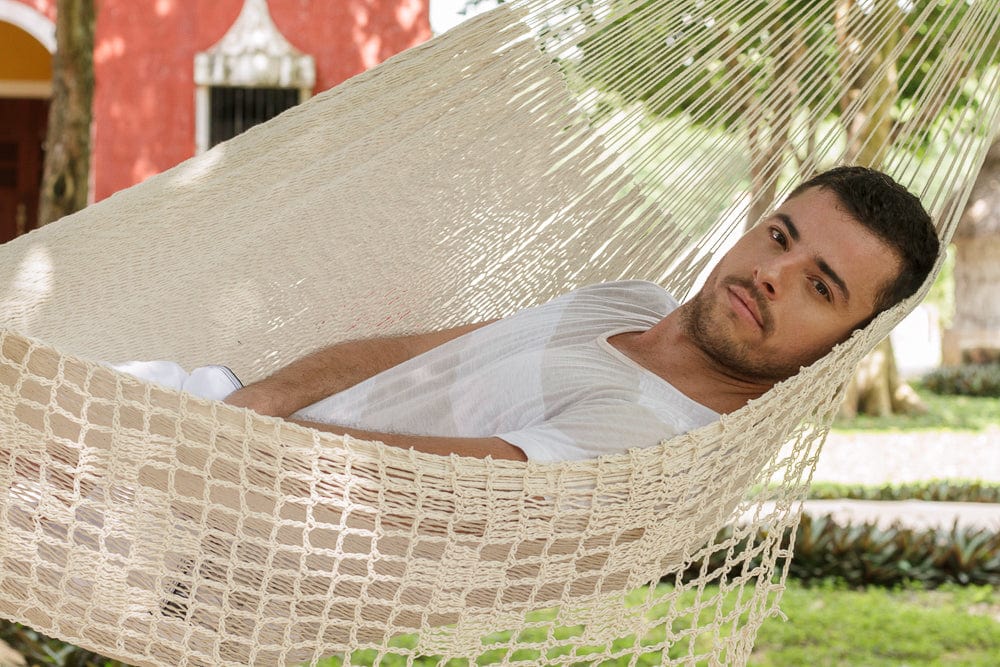 Deluxe Outdoor Cotton Mexican Hammock  in Cream  Colour