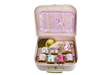Deluxe Unicorn Tin Tea Set In Suitcase 18Pcs