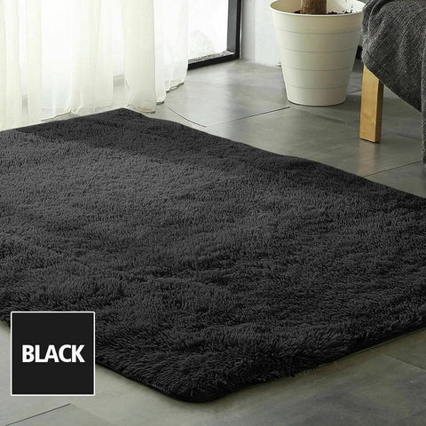living room Designer Soft Shag Shaggy Floor Confetti Rug Carpet Home Decor 120x160cm Black