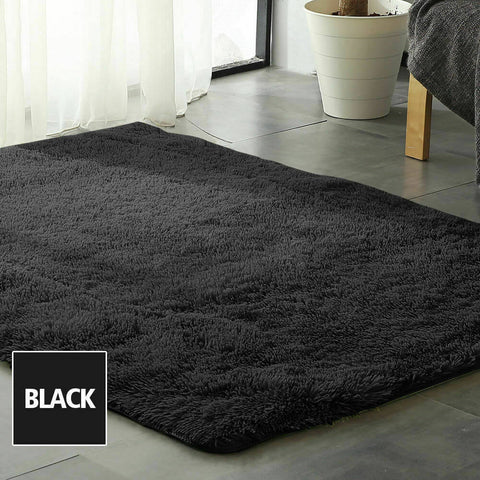 living room Designer Soft Shag Shaggy Floor Confetti Rug Carpet Home Decor 300x200cm Black
