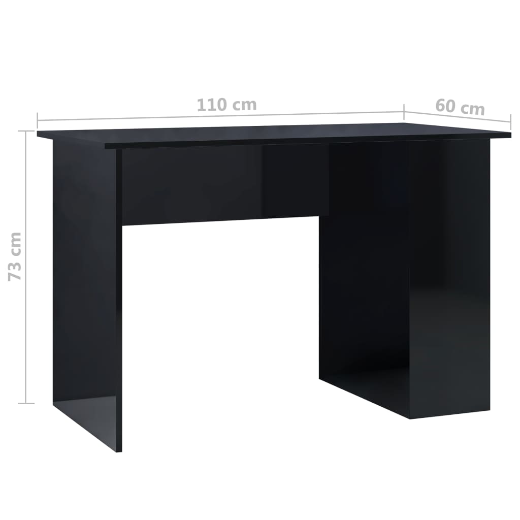 Desk High Gloss Black 110x60x73 cm Chipboard