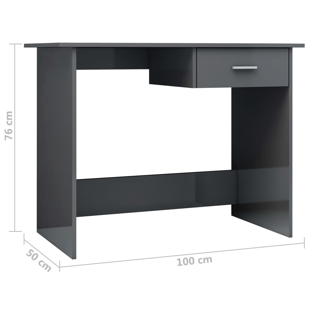 Desk High Gloss Grey 100x50x76 cm Chipboard