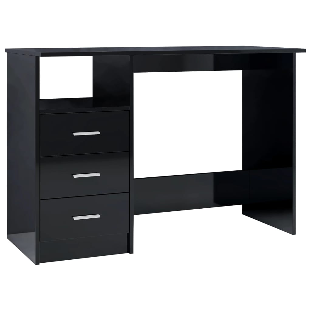 Desk with Drawers High Gloss Black 110x50x76 cm Chipboard