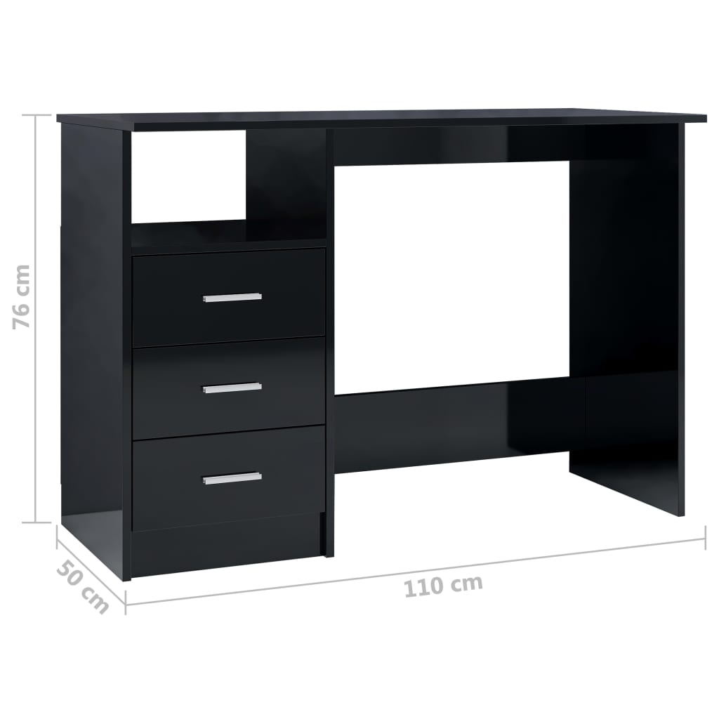 Desk with Drawers High Gloss Black 110x50x76 cm Chipboard