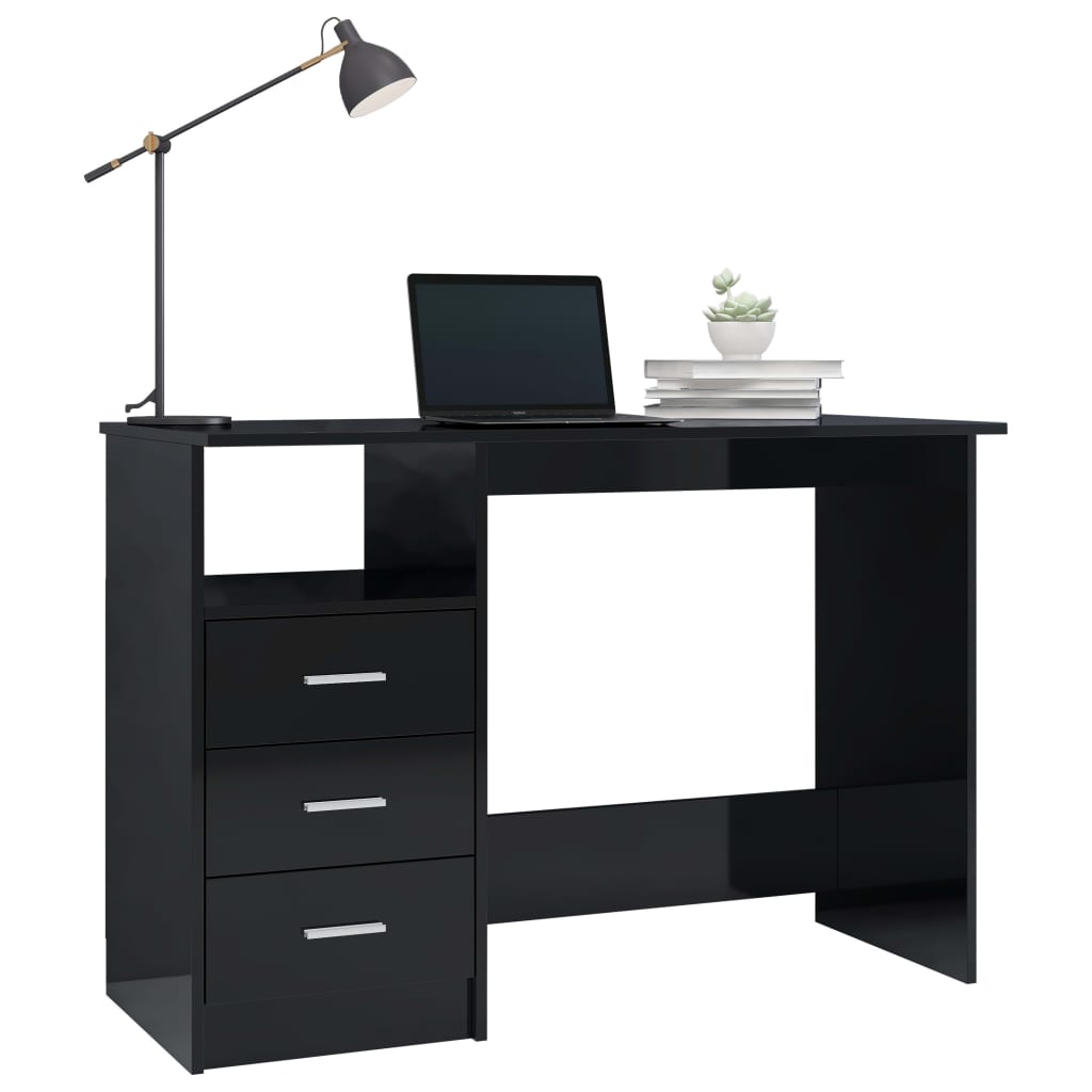 Desk with Drawers High Gloss Black 110x50x76 cm Chipboard