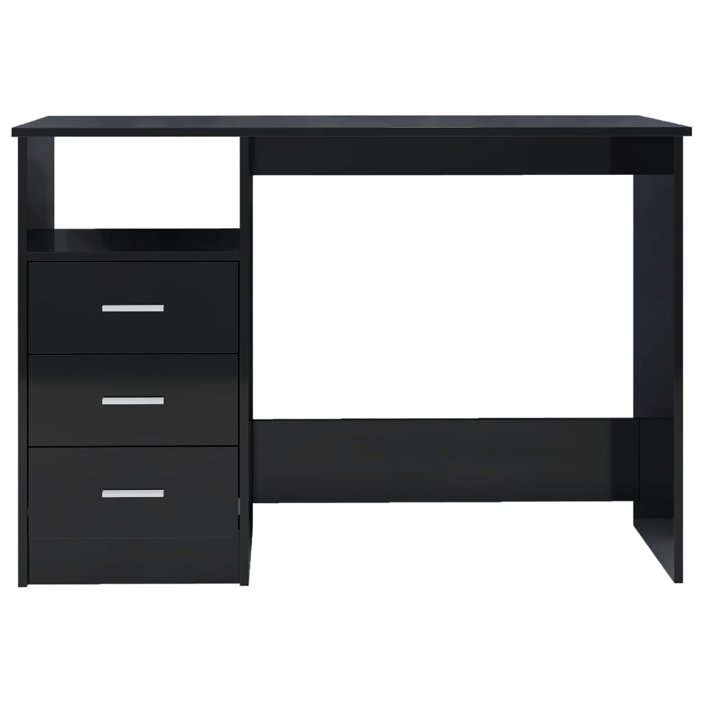 Desk with Drawers High Gloss Black 110x50x76 cm Chipboard