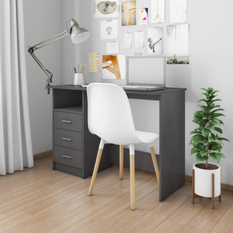 Desk with Drawers High Gloss Grey 110x50x76 cm Chipboard
