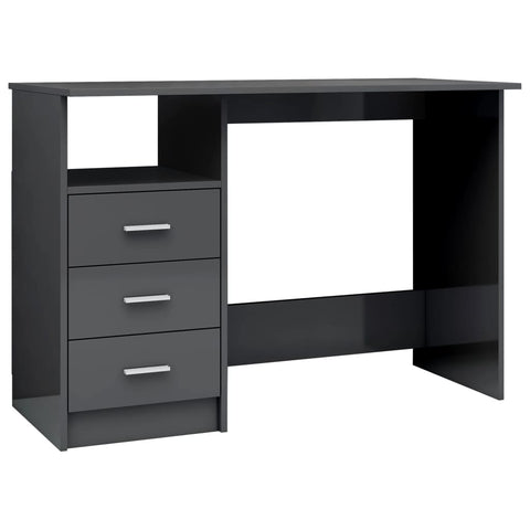 Desk with Drawers High Gloss Grey Chipboard