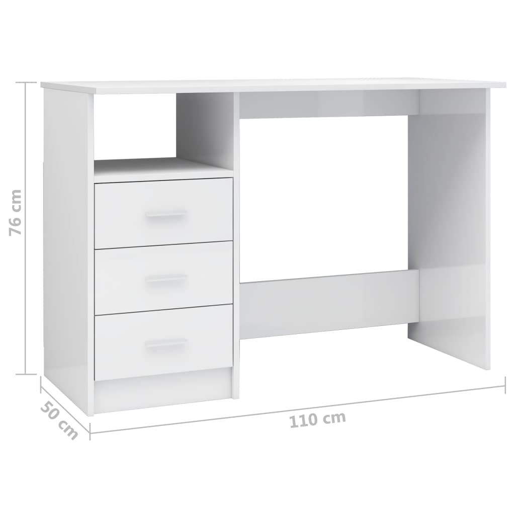 Desk with Drawers High Gloss White 110x50x76 cm Chipboard