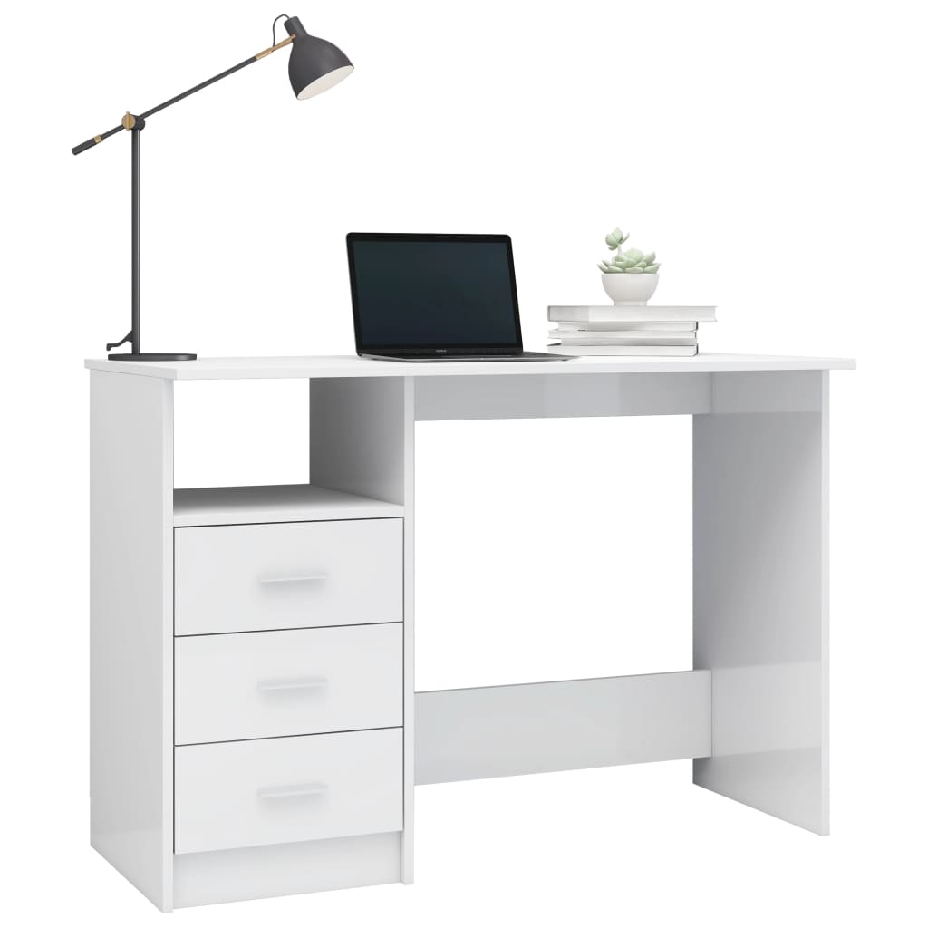 Desk with Drawers High Gloss White 110x50x76 cm Chipboard