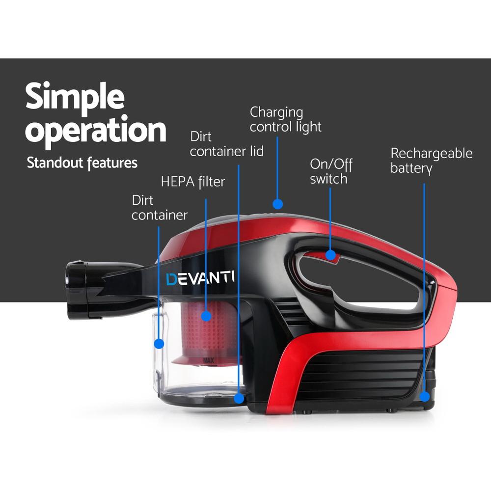 early sale simpledeal Devanti Cordless 150W Handstick Vacuum Cleaner - Red and Black
