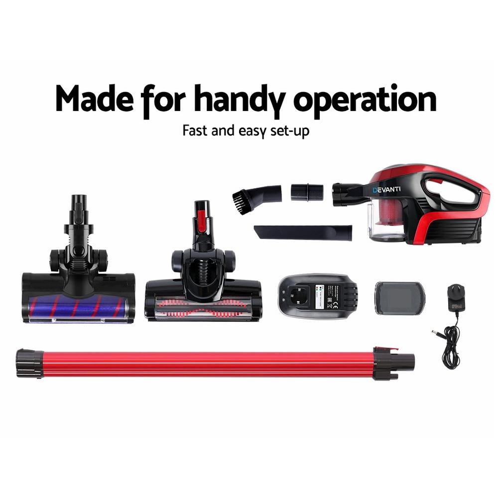 early sale simpledeal Devanti Cordless 150W Handstick Vacuum Cleaner - Red and Black