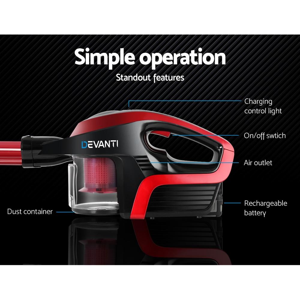 early sale simpledeal Devanti Cordless Stick Vacuum Cleaner - Black and Red