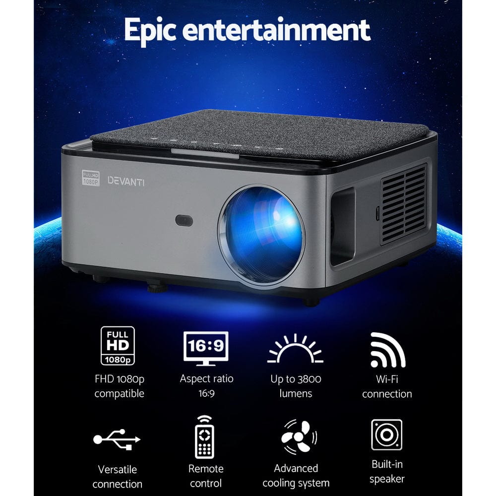 Devanti Mini Video Projector Wifi USB HDMI Portable 3800 Lumens