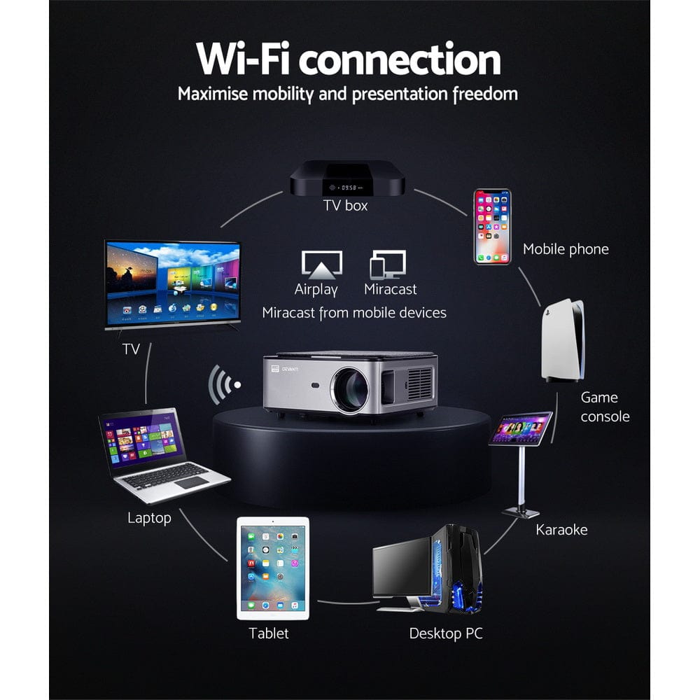Devanti Mini Video Projector Wifi USB HDMI Portable 3800 Lumens
