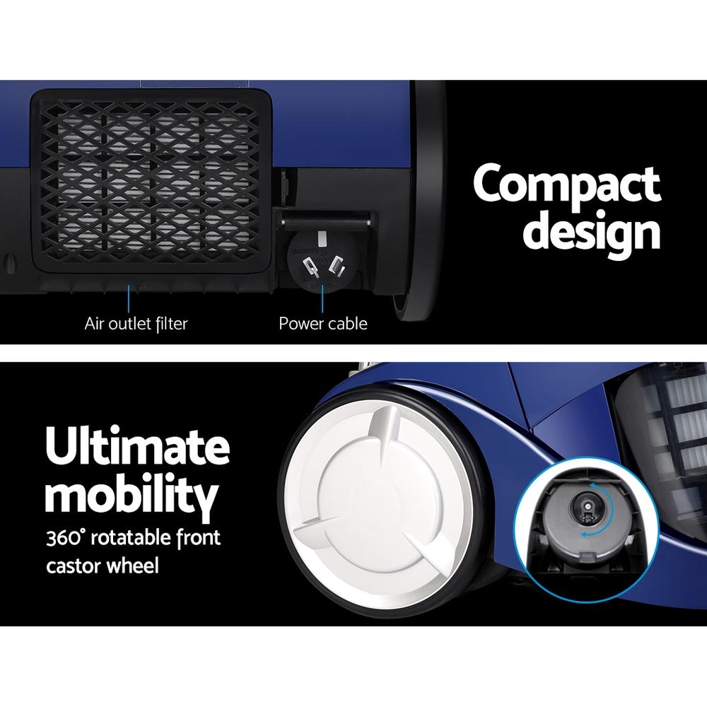 Vacuum Cleaners Devanti Vacuum Cleaner Bagless Cyclone Cyclonic Vac Home Office Car 2200W Blue