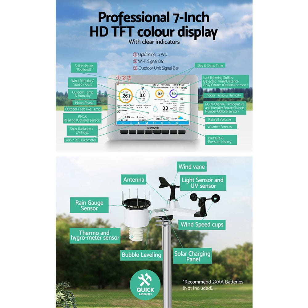 Devanti Weather Station Indoor Outdoor Wireless WiFi Rain Gauge
