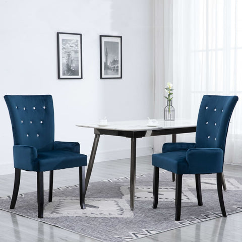 Dining Chair with Armrests 2 pcs Dark Blue Velvet